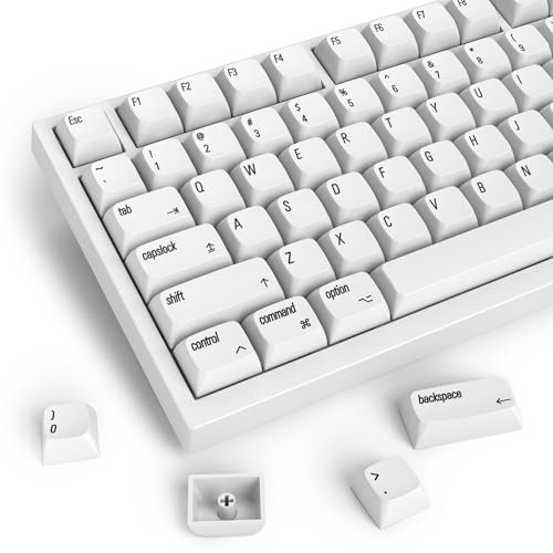 Guffercty kred 128 Keys XDA Profile Minimalist White Keycaps 75 Percent Dye-sub PBT Keyboard Caps with ISO Keys for MAC 60% 65% 75% 96% Mechanical Keyboard (Minimalist-A English Keycaps)