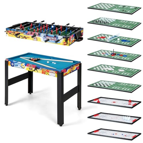 COSTWAY Mesa Multijuegos, Combinada con Futbolín, Air Hockey, Piscina, Ping Pong, Ajedrez, Bolos, Tejo - 121 x 105 x 90,5 cm(12 en 1)