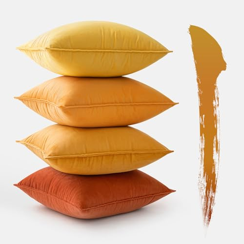 MIULEE 4er Set Samt Kissenbezug 45x45 cm Orange Serie Dekorative Kissenhülle Sofakissen Dekokissen Umwickelte Kante Kissenbezüge Zierkissenbezug für Sofa Wohnzimmer Schlafzimmer