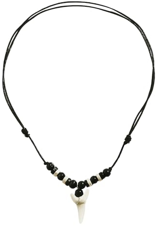 NYGGTYK 1 Stück Haifischzahn-Halskette, Surfer-Halskette, Halskette Mit Holzperlen, Modischer Vintage-Anhänger, Herren-Charm-Halskette, Lässiger Stilschmuck