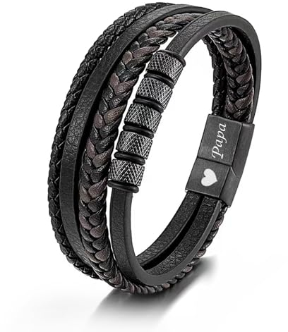 JSNOM Vatertagsgeschenke für Papa Geschenk Armband: Schmuck Geflochten Leder Weihnachten Geburtstagsgeschenk, Lederarmband Papa Geschenk Vatertag (23CM, Schwarz)