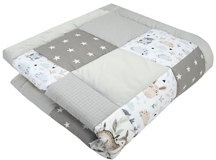 Medi Partners Krabbeldecke für Baby Spielmatte 100% Baumwolle Krabbelmatte - 120x120cm Krabbeldeck Dick Weich Decke Laufgittereinlage Babydecke Minky Waffel Spielbogen (Hirsch in Blättern)