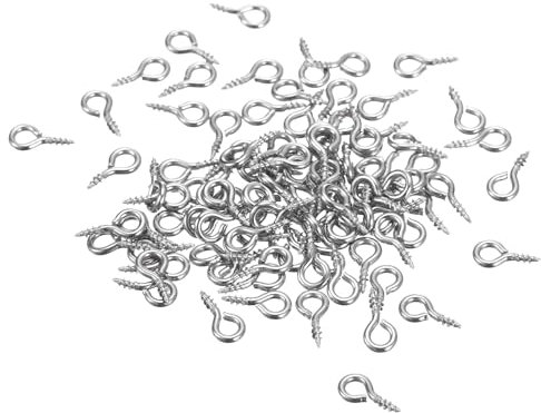 sourcing map 100Pcs Eye Screws, 304 Stainless Steel 8x4mm Small Self Tapping Screw Hooks Ring Mini Eye Pins for DIY Handwork Wooden Clay Pendants Cork Bottles, Silver