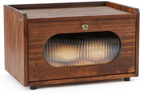 GUUSII HOME Bread Bin Wooden Bread Box for Kitchen Countertop Food Storage Container for Homemade Pantry Front Opening Cupboard 1 Tier Farmhouse Vintage Holder Keep Fresh with Acrylic Window(Brown)