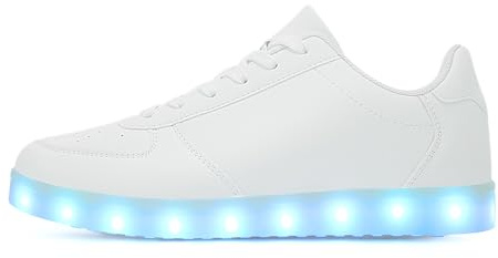OEKLA Unisex LED Shoes - Fashion Light Up Sneakers, Breathable USB Charging Glowing Luminous Shoes for Men & Women (White, Adult, 5, US Footwear Size System, Medium)