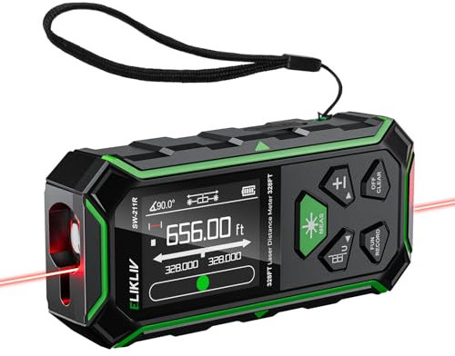 Elikliv Dual Laser Distance Measuring Tool, 656FT/200M Bilateral Laser Measurement Tool with Backlit LCD, Rechargeable, IP54, Lazer Distance Meter, Ft/in/M Multiple Units Length/Area/Volume/Angle
