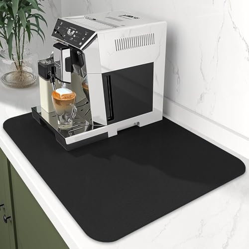 WLHFDC Kaffeemaschine Abtropfmatte,50x40 cm Unterlage Kaffeemaschine Matte,Schnelltrocknend Abtropfmatte Geschirr,Spüle Abtropfmatte Spülmatte Super Saugfähige rutschfest für Küche,Bad,Theke(Schwarz)