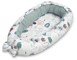 SENSILLO - Babynestchen Neugeborene - Baby-Kokon bis zu 6 Monaten - Für Bett, Kinderbett und Reise - Musselin und Baumwolle mit Silikonfüllung - 80x45 cm - Igel, Smaragdgrün