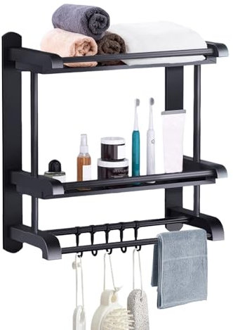 Porta Asciugamani Bagno Adesivo, Porta Asciugamani Bagno, Ripiano Acciaio Inossidabile con 5 Ganci, Porta Asciugamano da Parete, Porta Asciugamano per Bagno Cucina Toilette
