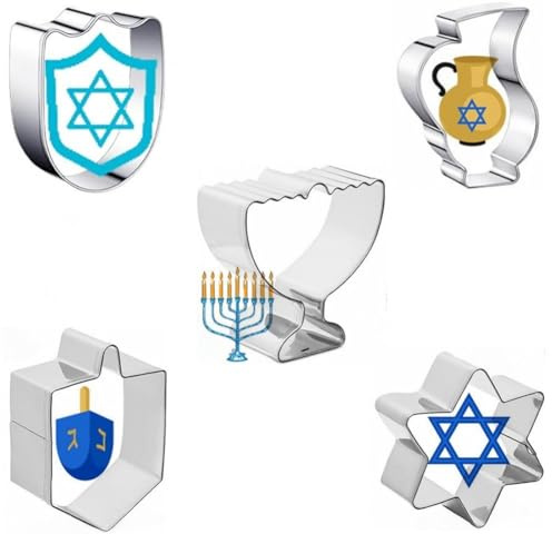 Lipfer 5 Stück Chanukka-ausstechformen Zum Backen, Dreidel Menora, Jüdischer, Metall, Edelstahl, Ausstechformen Zum Backen, Kochen, Chanukka-ausstecher Für Chanukka