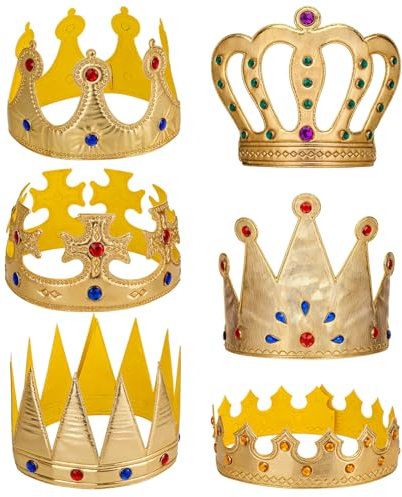 Xthrotsenk 6 Stück Königskrone Geburtstagskrone Goldene Krone mit Edelsteinen König Königin Prinzessin Prinz Krone Geburtstag Kopfbedeckung Goldkronen Rollenspielzubehör