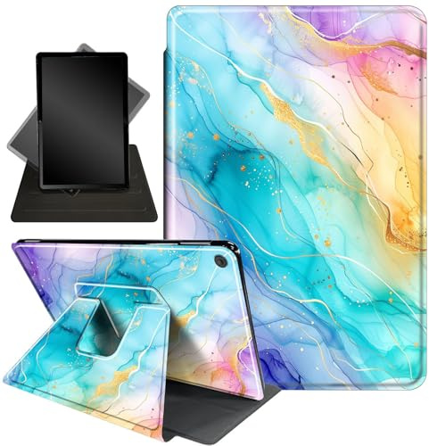 for Kindle Fire 7 case 2019 2017 Release 9th 7th Generation,360 Degree Rotating Stand Smart Protective Cover Case for Amazon fire 7 Tablet 9th/7th Generation,Blue and Pink Marble