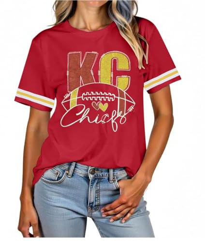 Football Shirt for Women Sequin Game Day Shirt Football Season Tops Red