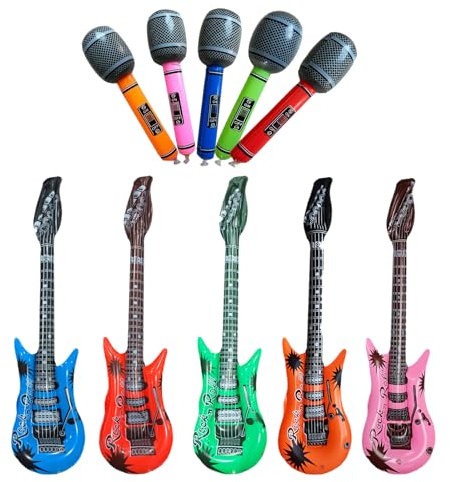 YOFANUP Inflatable Instruments Set, Eurovision Party Decorations, Eurovision 2025 Props, Inflatable Musical Instrument, Inflatable Guitar Microphone For Music Party Decorations (Small Size)