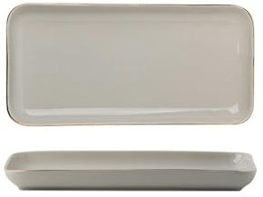Vaisselle en céramique à bords dorés, bols, assiettes et vaisselle - Assiette rectangulaire gris clair de 9,5 pouces