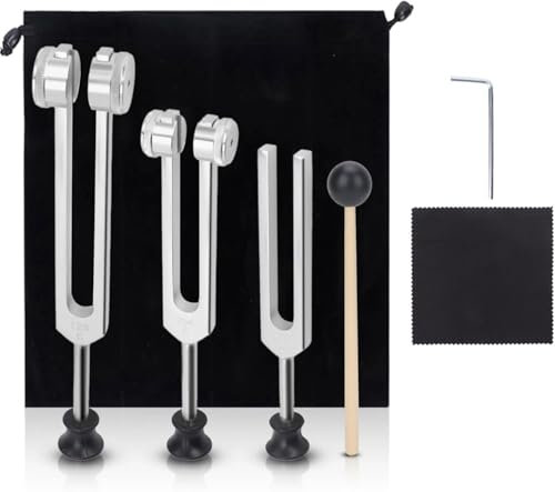 CYSFETENA 3 Stück Stimmgabel Set 128 Hz 256Hz 512Hz, Aluminiumlegierung Stimmgabel Set, Tuning Forks Set mit Hämmern für Zuhause Meditation, Yoga, Musikinstrumentenstimmung