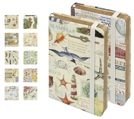 WETLOTE A6 Notizbuch Liniert – 2er-Pack, Florentiner & Provence Serie, Hardcover mit Italienischem Blumenpapier, je 74 Seiten, Goldsprühkante, Mit Rückentasche, 9 x 14 cm（Ozean + Entdecken）