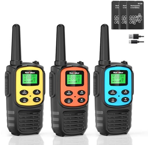 MaxTalker MT10 Walkie Talkie Aufladbar für Erwachsene Kinder Funkgeräte, 1200mAh Li-Ion Batterie, USB-C Kabel, LED Taschenlampe, VOX Funkgeräte für Wandern und Camping,3er Set