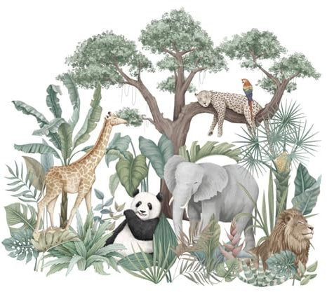 Gcljlmy Autocollants muraux animaux de la forêt stickers muraux, tropical amovible art mural décor papier peint pour chambre d'enfant