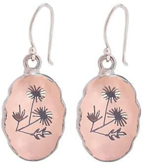 Orecchini in quarzo rosa con fiori selvatici in argento sterling 925