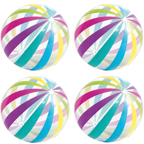 4 Stück Bunt Gestreifter WasserbäLle, 40 cm Wasserspielzeug Kinder Gestreifter Regenbogen Strand Bälle, Perfekte Wasserball für Pool Strandspiele und Spaß im Freien (Striped Ball)