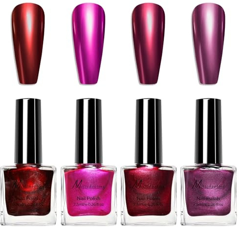 4 Couleurs Vernis à Ongles Métallique,Vernis à Ongles Longue Tenue et Haute Brillance,Effet Semi-miroir Magique coffret vernis a ongle Polish Nail Art Manucure Salon DIY,7.5ml