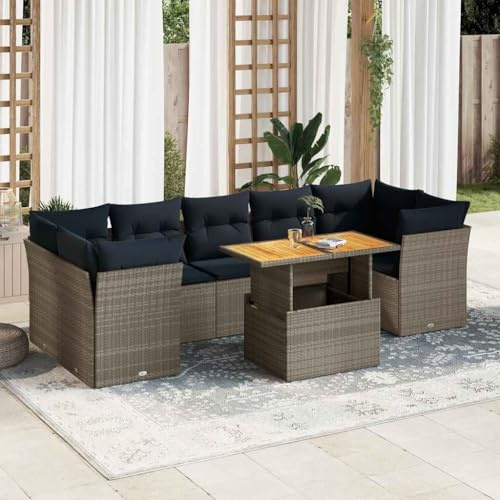 Mandloder 8-TLG. Garten-Sofagarnitur, Grau Poly Rattan, mit Kissen, Verstellbarem Tisch, Stauraum, UV-beständig, für Terrasse, Balkon, Outdoor-Möbel-Set