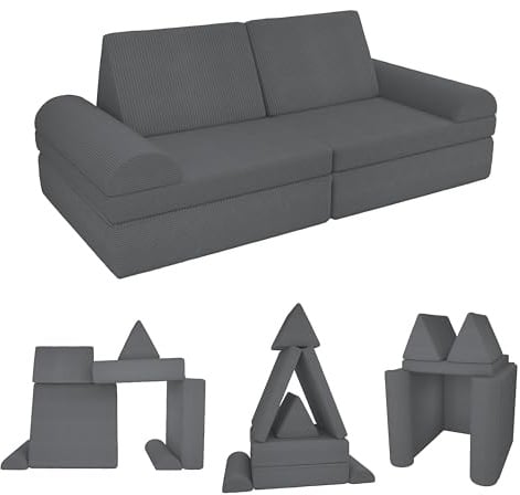 POKAR Kindersofa | Spielsofa Cord aus Schaumstoff Bausteinen | Modulares Spielsofa für Kinder | Kuschelecke im Kinderzimmer Kindercouch | Oeko-Tex 100 Zertifiziert | Nächtlicher Kiesel