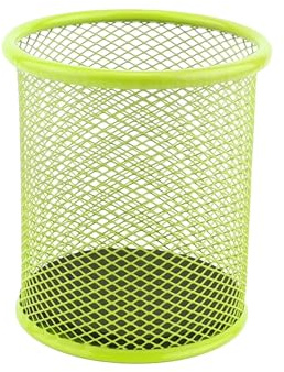 D.RECT KOMO Wire Mesh Pen Holder – Round Desk Organizer for Office Home Workspace – Durable Metal Construction Space Saving Design – Lime Green