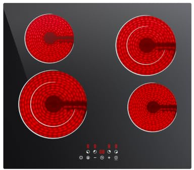 CDV Plaque de Cuisson Vitrocéramique 4 Zones 6600W, Encastrable 60 cm | Plaque Encastrable 220-240 V avec Double Zone, Sécurité Enfant, Protection Surchauffe, Minuterie 99 Min et Finition Noire