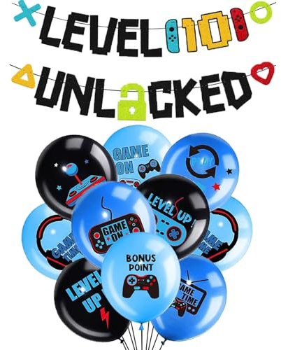 10PCS Video Game Boy Birthday Decorations Set - Banner & Balloons