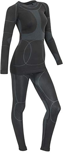 icefeld®: Sport Ski- Thermounterwäsche-Set für Damen Seamless (nahtfrei) in schwarz/grau XL