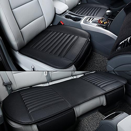 HONCENMAX Auto Sitzbezug Kissen Pad Mat - Atmungsaktiv Auto Seat Protector - Auto Interior Autozubehör - PU Leder Bambuskohle - 2 Vordersitzbezüge und 1 Rücksitzbezug