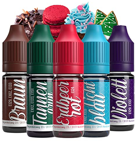 Belissia Lebensmittelfarbe Set Weihnachten – 5x10ml flüssig & hochkonzentriert – Lebensmittelechte Speisefarbe zum Backen, Kochen, Fondant & DIY - vegan, stark färbend, geschmacksneutral