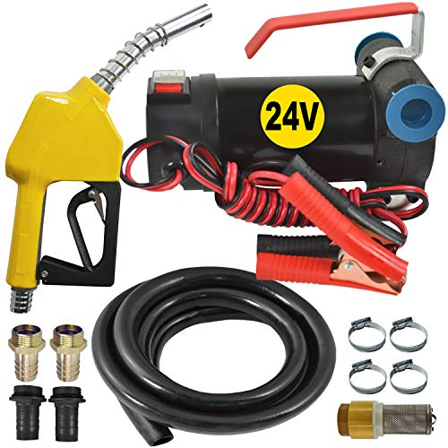 Selbstansaugende Dieselpumpe und Heizölpumpe Ölpumpe Biodiesel Diesel Star 160-2 Elektro Fasspumpe mit 24V Anschluss, Set 6m Gummi Schlauch, Automatik Zapfpistole, Rückschlagventil aus Messing
