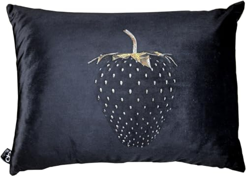 Cuscino Decorativo di Lusso per la casa Casa Padrino con Strass Bling Bling Nero/Oro 35 x 55 cm - Tessuto di Velluto pregiato - Accessori di Decorazione di Lusso