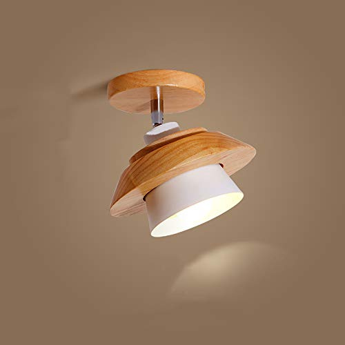 Modern Holz-Deckenleuchte Rund Weiß Nordic-Stil Deckenspot Innen Drehbar Deckenlampe E27 Deckenstrahlern Flurlampe für Wohnzimmer Schlafzimmer Studieren Treppen Aisle Flur Nachttisch