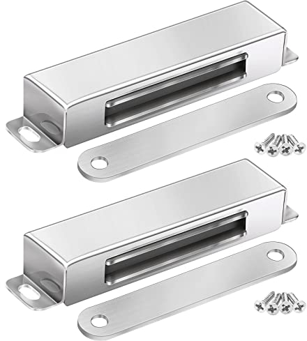 Onarway Magnetic Door Catch 30KG Pull Strong Magnet Cabinet Latches Magnetic Hardware Stainless Steel Chrome Door Closer for Bathroom Kitchen Sliding Door Window Cupboard (60lbs Strength 2 Pack)