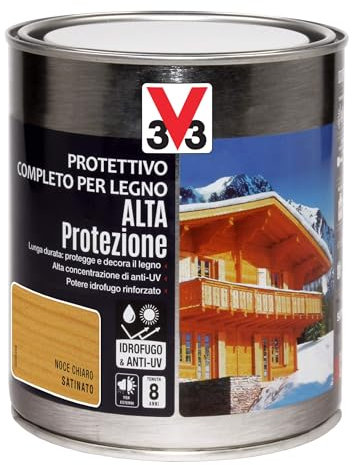 V33 Protettivo Completo per Legno a Solvente Alta Protezione Noce Chiaro 0,75 L