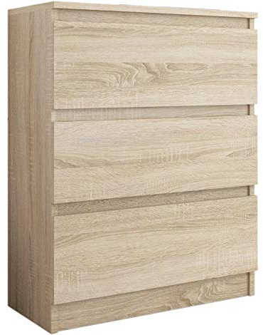 Framire R-3 Kommode in Sonoma Eiche, Kommode mit 3 Schubladen, Schrank für Schlafzimmer, Wohnzimmer, Bad, 76 x 70 x 40 cm