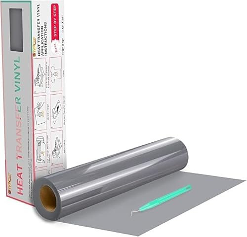 HTVRONT Heat Transfer Vinyl-12In x 20Ft Silver Iron on Vinyl Roll,HTV Vinyl Roll for T-Shirt Clothing and Other Fabrics(Silver)