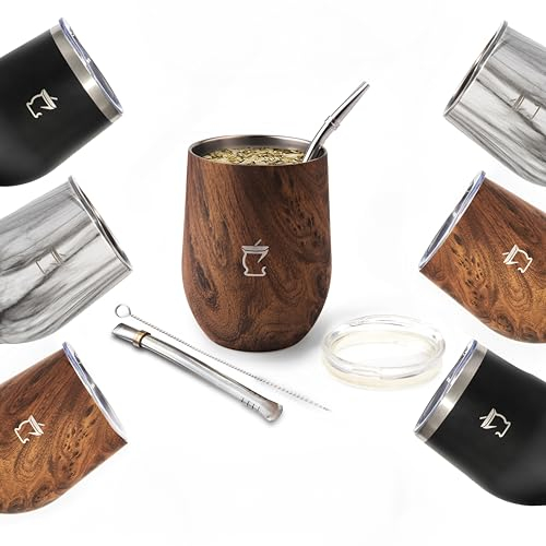 Yerba Mate - Juego de taza y bombillas para beber yerba mate pura y té