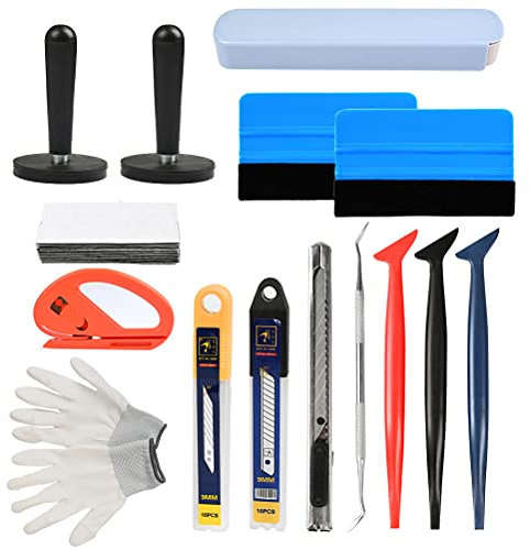 RIVLOP Autofolien Tönungsfolie Lackschutzfolie Set Vinyl Wraps Tool Micro Rakel Filzrakel Folienschneider Magnethalter Arbeitshandschuhe 9mm Cuttermesser mit Abbrechklingen