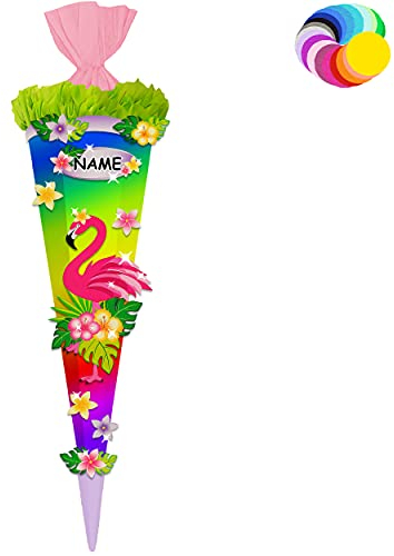 alles-meine.de GmbH Bastelset - Schultüte Farbe & Größe wählbar 70/85 / 100 cm - lustiger Flamingo - inkl. Name - Farbe frei wählbar - Bastelschultüte - Zuckertüte zum selb..