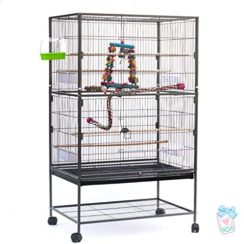 YIZHE Vogelkäfige, Wandkäfig aus Metall, große Käfige, , Vogelkäfig im Freien, Käfig mit Rädern, großer Drahtkäfig für Kanarienpapageien, 2 Ebenen, Metallkäfig, 78*52*132 cm (schwarz)