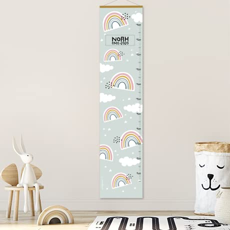 Gutmarkiert – Personalisierte Messlatte für Kinder mit Namen & Geburtsdatum zum aufhängen – Süße Messlatten für Baby- & Kleinkinderzimmer – Messlatte für Kinder aus Papier – Regenbogen-Design