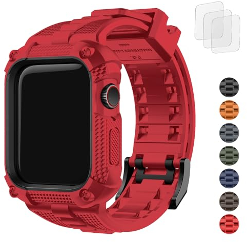 Fullmosa Cinturino TPU con Custodia per Apple Watch 44mm, Cinturini Sport Silicone per Apple Watch Cinturino 44 mm Compatibile con iWatch SE/SE2 Serie 6 5 4, Rosso