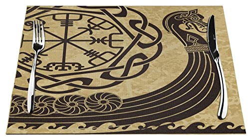 Gewebte Tischsets Wikinger Kriegsschiff Drakkkar Antike skandinavische waschbare PVC-Platzsets für Esstisch, geeignet für Tische, Wärmeisolierung, Tischsets, rutschfest, 30 x 45 cm, 1 Stück (6 PCs)