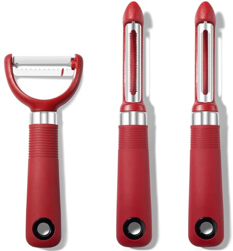 Rainspire 3-Piece Peeler Set, Premium Swivel Vegetable Peeler, Kitchen Gadgets Apple Peeler Potato Peeler Veggie Peeler Fruit Peeler, Dishwasher Safe Kitchen Accessories, Red