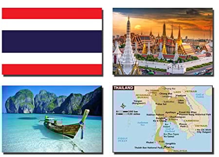 SET OF 4 THAILAND FRIDGE MAGNETS - THAILAND FLAG THAILAND MAP THAILAND ATTRACTIONS